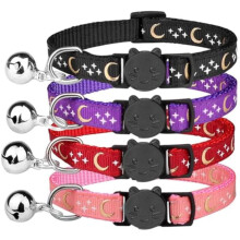Katzenhalsband mit Mond und Sternen, Sicherheitsschnellverschluss, inklusive Glocke, langlebig und stilvoll, bequeme Passform