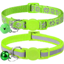 Cat Collar with Bell and Breakaway Safety Release – 2-Pack Reflective Kitten Collars Adjustable 19–32 cm Neon Green