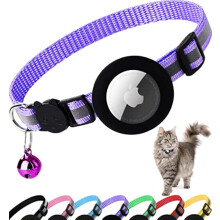 Airtag Katzenhalsband Schnellverschluss, Katzenhalsband mit Air Tag Halter (Lila)