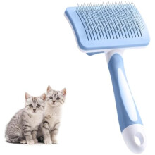 Peine de aseo para gatos y perros, cepillo slicker auto limpiable para gatos de pelo corto y perros pequeños, masaje suave, limpia nudos (Azul)