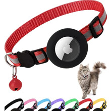Airtag Katzenhalsband Schnellverschluss, Katzenhalsband mit Air Tag Halter (Rot)