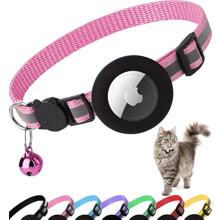Airtag Katzenhalsband Schnellverschluss, Katzenhalsband mit Air Tag Halter (Pink)