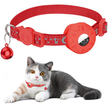 Airtag Katzenhalsband, reflektierendes Halsband mit Sicherheitsschnalle und wasserdichtem AirTag Halter, 3/8" Breite, für Katzen und Hunde (Rot)