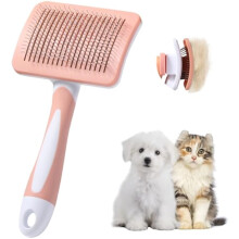 Cepillo para perros y gatos autolimpiante, cepillo para mascotas, elimina los nudos de subpelo apelmazado-Canela