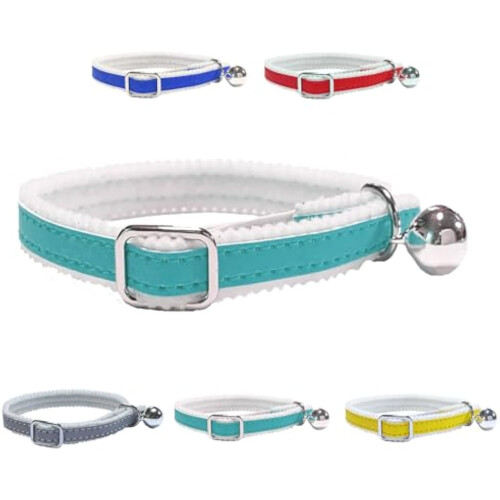 Collier réfléchissant pour chat/chaton avec élastique de sécurité, clochette (turquoise)