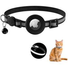 Airtag Katzenhalsband mit Glocke und Sicherheitsschnalle, reflektierend, verstellbar, Apple AirTag Schutzhülle, Schwarz 01