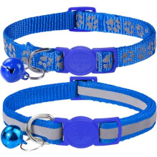 Katzenhalsband mit Glocke und Sicherheits-Schnellverschluss, 2er-Pack reflektierende Kätzchen-Halsbänder, verstellbar 19-32 cm, Royal Blue