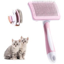 Peine de aseo para gatos y perros, cepillo slicker auto limpiable para gatos de pelo corto y perros pequeños, masaje suave, limpia nudos (Rosa)