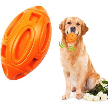 Hundeball, uknuselig leke, sterk gummiball i rugbyform, tyggeleke med squeaker for aggressive tyggere, hund av stor/middels rase