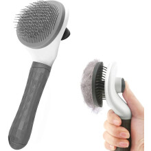 Cepillo para gato y perro, cepillo de aseo para mascotas, herramienta de deslanado para perros, removedor de pelo de gato para pelo corto/largo (gris)