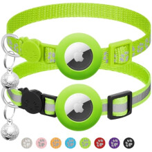 Katzenhalsband mit Schnellverschluss, Glocke und reflektierendem AirTag-Halter, kompatibel mit Apple AirTag, verstellbar 7-12In (Grün)