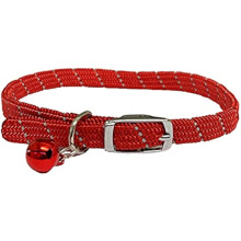 Reflektierendes Katzenhalsband für Katze/Kätzchen aus weichem Gewebe mit Sicherheitselastik und Glocke mit Schnellverschluss (Rot)