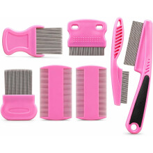 Peigne anti-puces lot de 7 pièces pour chats et chiens, tue les puces et les œufs, acier inoxydable anti-poux et anti-tiques (Couleur Rose)