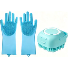 Set de aseo y lavado para perros | guante cepillo de baño para mascotas para perros y gatos (Azul)