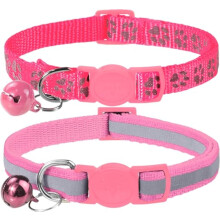 Reflektierendes Katzenhalsband mit Glocke und Schnellverschluss, 2er-Pack für Kätzchen, verstellbar 15-20 cm, für Katze 2-6 Monate, Rosa