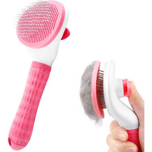 Cepillo para gato y perro, cepillo de aseo para mascotas, herramienta de deslanado para perros, removedor de pelo de gato para pelo corto/largo (rosa)