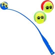 Ballkaster for hund 70cm med 3 ekstra tennisballer (Blandede farger), leke for lange kast for hunder, trening og lek utendørs (1 pakke)
