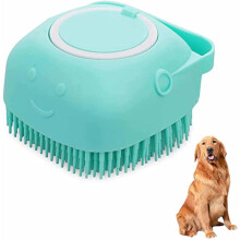 Cepillo de baño suave de silicona para perros y gatos, dispensador de champú y exfoliante de aseo para pelo corto, limpieza en la ducha (Verde)