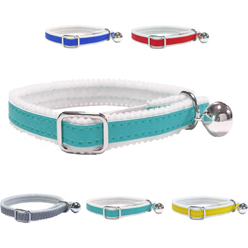 Collier réfléchissant pour chat/chaton avec élastique de sécurité, clochette (turquoise) 1