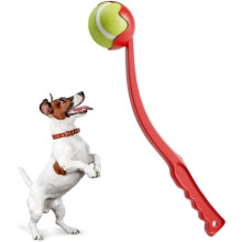 Lance-balle et lanceur pour chien avec balles de tennis à squeaker, jouet de poursuite et de rapport portable, ramassage et lancer (Rouge)