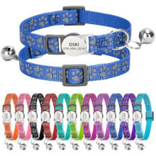 Personalisiertes reflektierendes Katzenhalsband mit Namensschild, Schnellverschluss und Glocke, verstellbares Nylon (19-30cm, Dunkelblau Pfote)