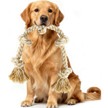 Vivifying jouet pour chien en corde 90cm, jouet à mâcher naturel noué résistant, tir à la corde et nettoyage des dents (Beige et blanc)