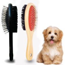 Cepillo de aseo de madera de doble cara para mascotas, cepillo de deslanado para perros pequeños y de pelo largo (Pack de 1, color aleatorio)