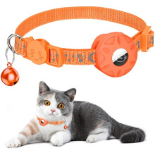Reflektierendes Katzenhalsband mit Sicherheitsschnalle und wasserdichtem AirTag Halter, 3/8" Breite, kompatibel mit Apple AirTag (Orange)