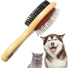 Cepillo de madera para perro de doble cara, cepillo 2 en 1 con púas y cerdas suaves para el pelo de mascotas, perros y gatos - DCB01