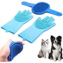 Guantes de lavado y baño para perros, 2 uds guantes de aseo con masaje de silicona para pelo largo y corto, mojado y seco, asa ajustable (120g)