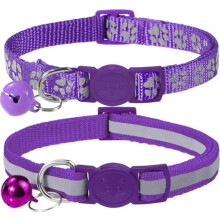 Reflektierendes Katzenhalsband mit Glocke und Schnellverschluss, 2er-Pack Mädchen Jungen Haustier Kätzchen Halsbänder verstellbar 19-32cm, Violett