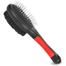 Cepillo para perro para aseo, 2 caras con púas y cerdas, elimina el pelo suelto en pelo largo y corto, peine de aseo para desenredar