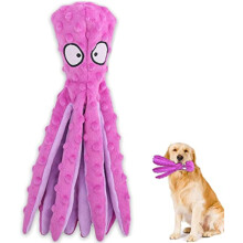 Jouets couineur pour chien, pieuvre sans rembourrage à mâcher, jouets interactifs durables en peluche violette pour le nettoyage des dents