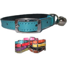 Leder Katzenhalsband und Kätzchen, rosa, blau, braun und rot Sicherheitselastik (blau)