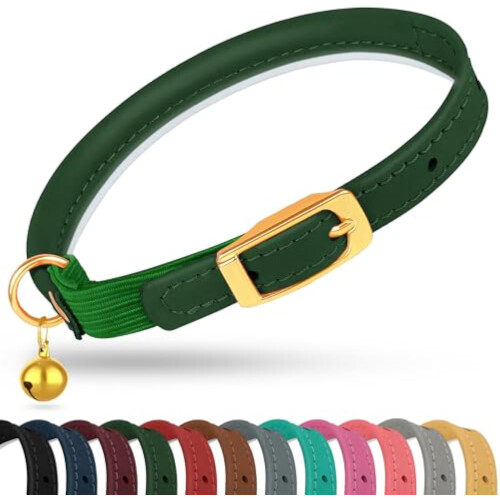 OOPSDOGGY Rolled Leather Cat Collar with Bell