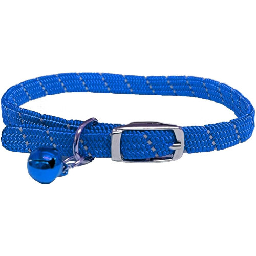 Collier Softweave réfléchissant pour chat/chaton avec élastique de sécurité et clochette à fermeture de sécurité (bleu) 1