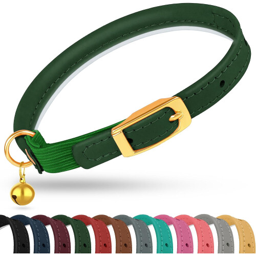 OOPSDOGGY Rolled Leather Cat Collar with Bell 1