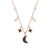 (Star and Moon Necklace) Women Silver Swan Pendant Necklace, Blue Teardrop Crystal Rhinestone Elegant Jewelry