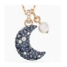 (Colorful pearl moon necklace) Women Silver Swan Pendant Necklace, Blue Teardrop Crystal Rhinestone Elegant Jewelry