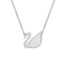 (Small pearl swan necklace) Women Silver Swan Pendant Necklace, Blue Teardrop Crystal Rhinestone Elegant Jewelry
