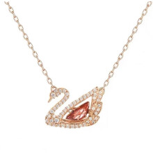 (Dynamic red swan necklace) Women Silver Swan Pendant Necklace, Blue Teardrop Crystal Rhinestone Elegant Jewelry
