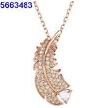 (Rose gold feather necklace) Women Silver Swan Pendant Necklace, Blue Teardrop Crystal Rhinestone Elegant Jewelry