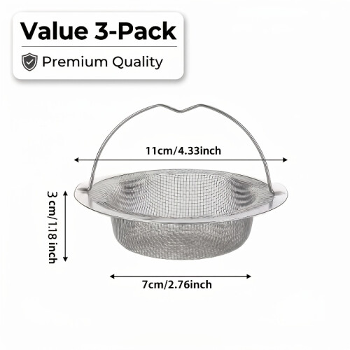 (3pcs) Stainless Steel Sink Filter with Handle Rust-Proof Ai-Clogging Mesh Filter for Kitchen and Bathroom Sinks