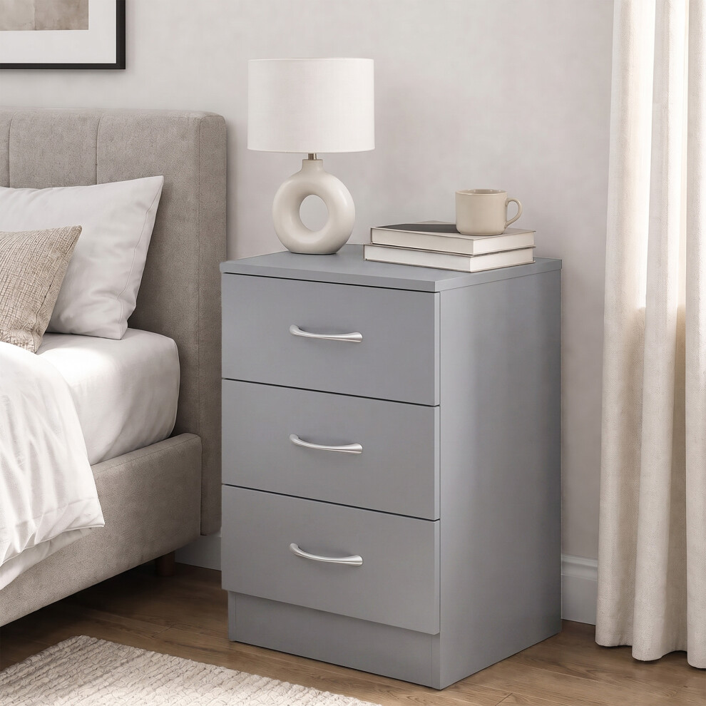 Homcom Grey Three-Drawer Simple Bedside Table - Image 6
