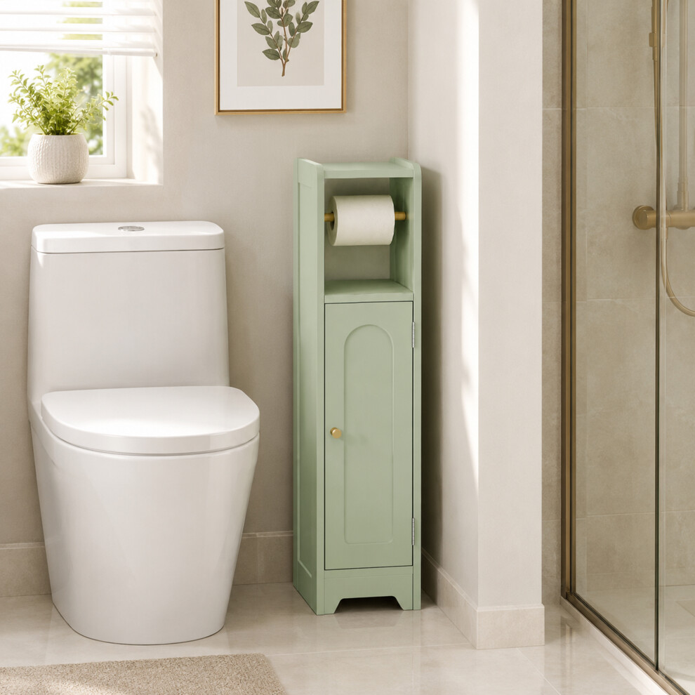 HOMCOM Toilet Roll Holder Bathroom Cabinet with Adjustable Shelf Light Green - Image 5
