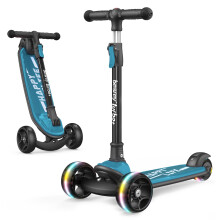besrey Kids Scooter - Big Wheels Foldable Kick Scooter with Flashing LED Lights for Boys Girls, 4 Levels Height Adjustable, 3 Wheel Scooter for Kids