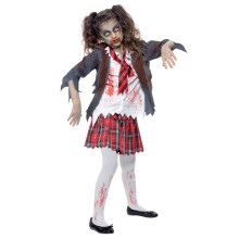 Smiffys Zombie School Girl Costume, Grey with Skirt, Jacket, Mock Shirt & Tie, Halloween Child Fancy Dress, Zombie Dress Up Costumes