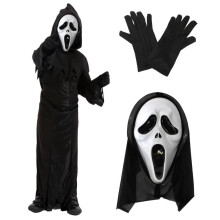 LOVETRENDS Kids Ghost Killer Costume - Black Hooded Robe with Screaming Face Mask and Black Gloves - Childs Halloween TV Film Fancy Dress Costume