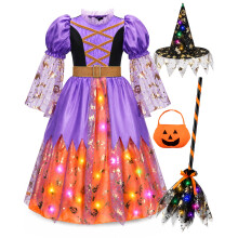 Melatots Witch Costume Kids, Light Up Halloween Dress for Girls Ages 3-10