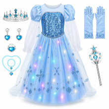 WIKITOT Princess Costumes for Girls, Light up Princess Dress for Ages 3-10